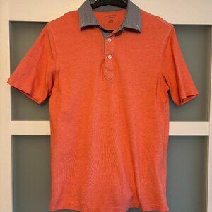 Lands' End Men’s Short Sleeve Polo - Coral with Gingham Trim Size S